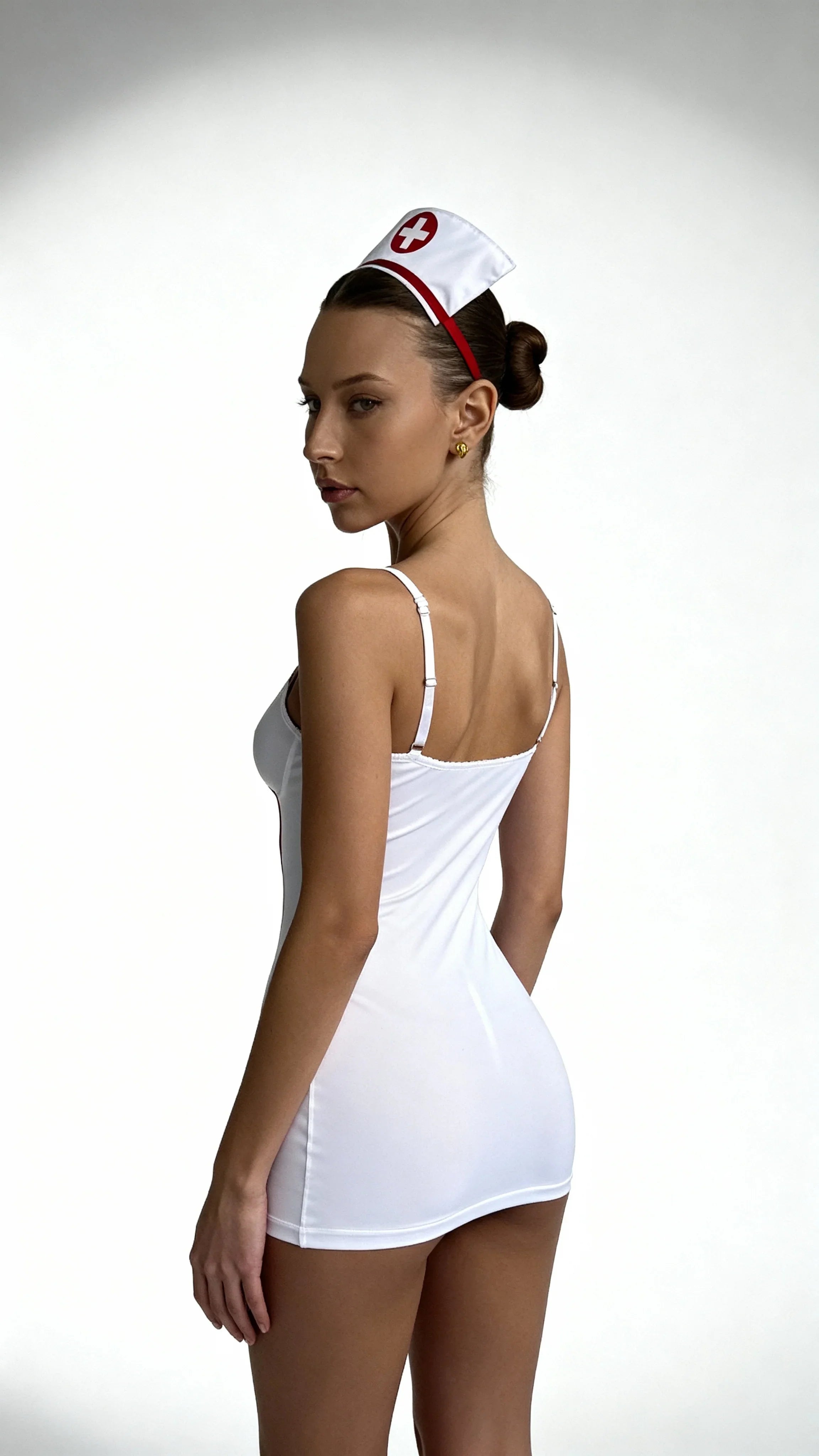 Seria tematică - Rochie de asistentă cu fermoar în față – Albă