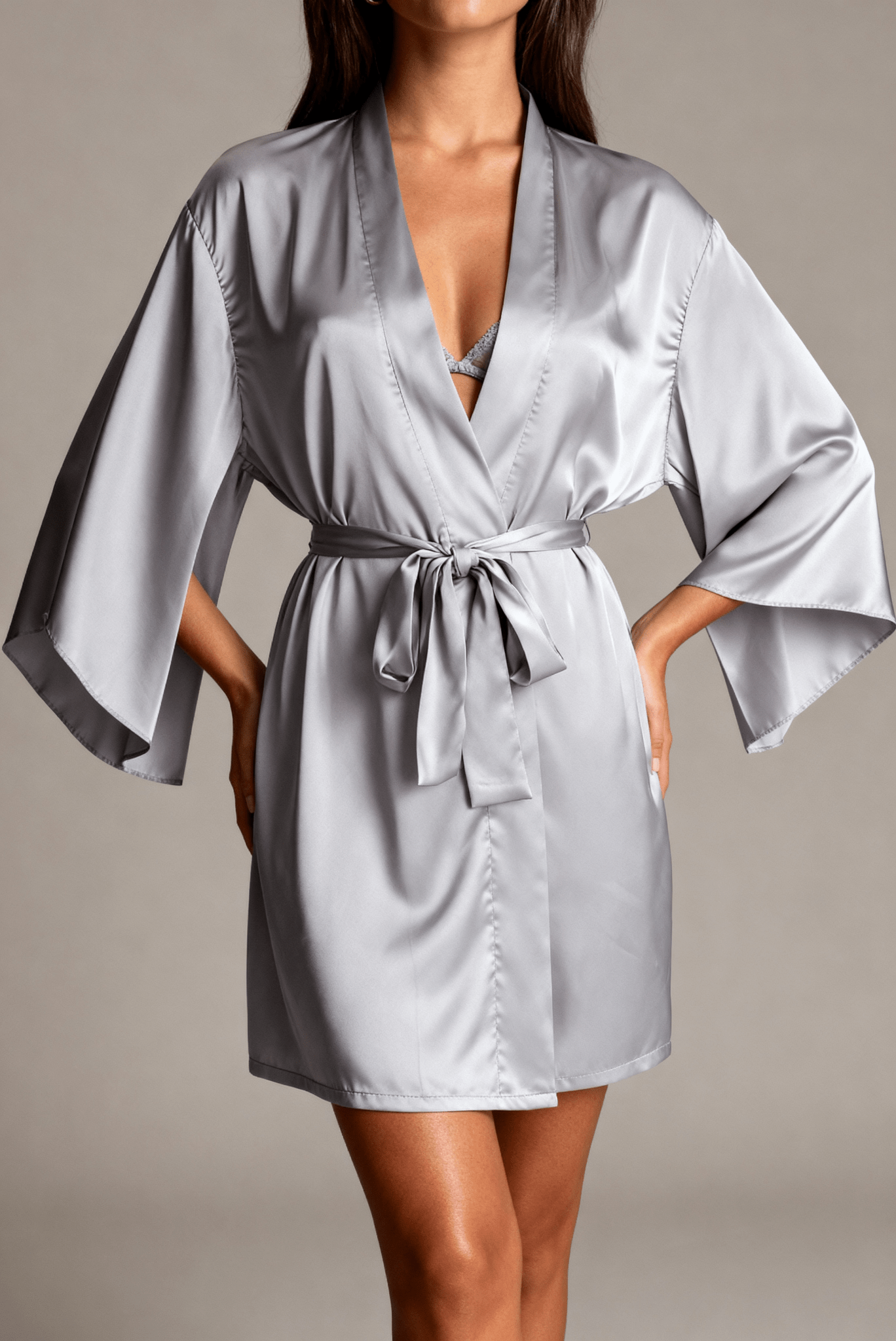 Seria Lustre - Robe din satin gri Midnight - Gri